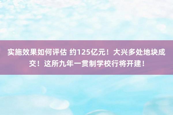 实施效果如何评估 约125亿元！大兴多处地块成交！这所九年一贯制学校行将开建！