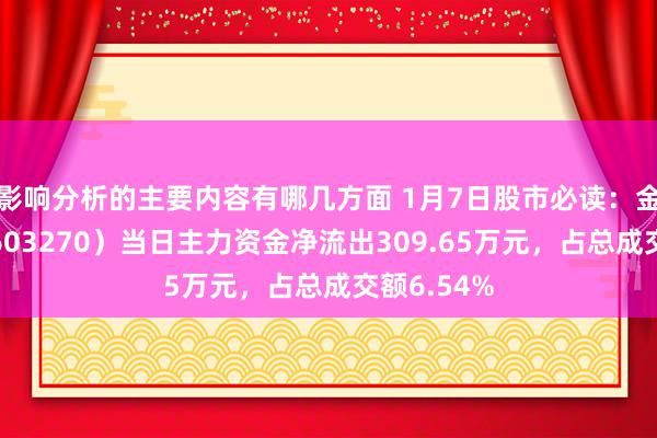 影响分析的主要内容有哪几方面 1月7日股市必读：金帝股份（603270）当日主力资金净流出309.65万元，占总成交额6.54%